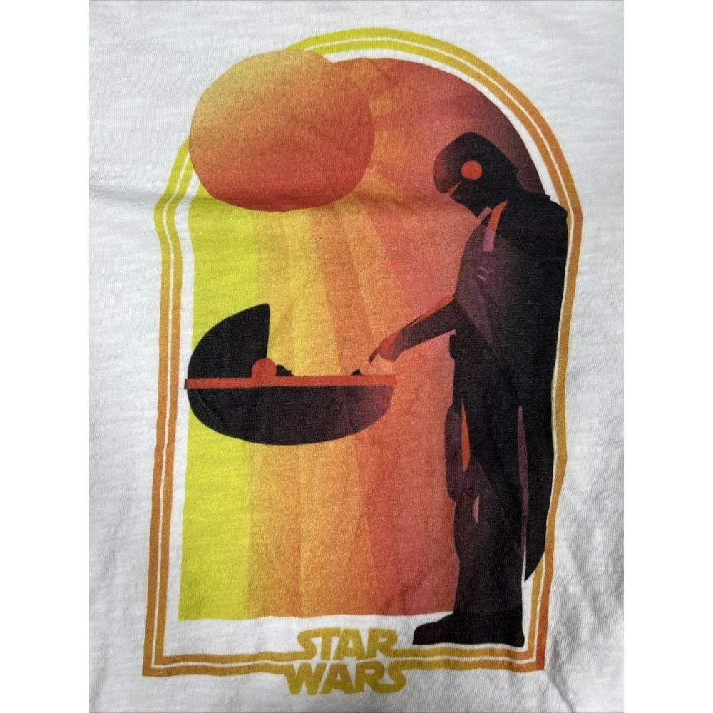 Gap Kids White Star Wars‎ The Mandalorian Short Sleeve Shirt Kids SZ Large